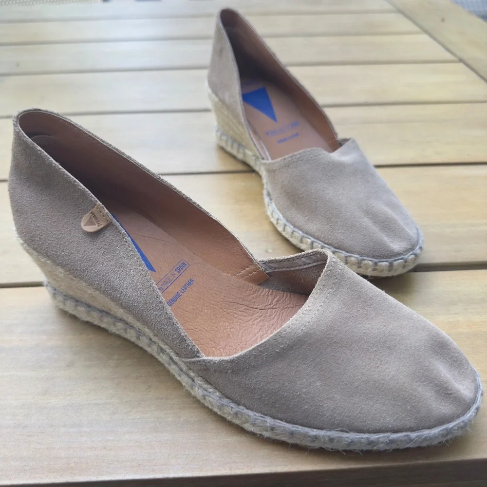 Verbenas Gaudi Taupe Suede Espadrille Wedges Made in Spain Womens 40 EU 9 US